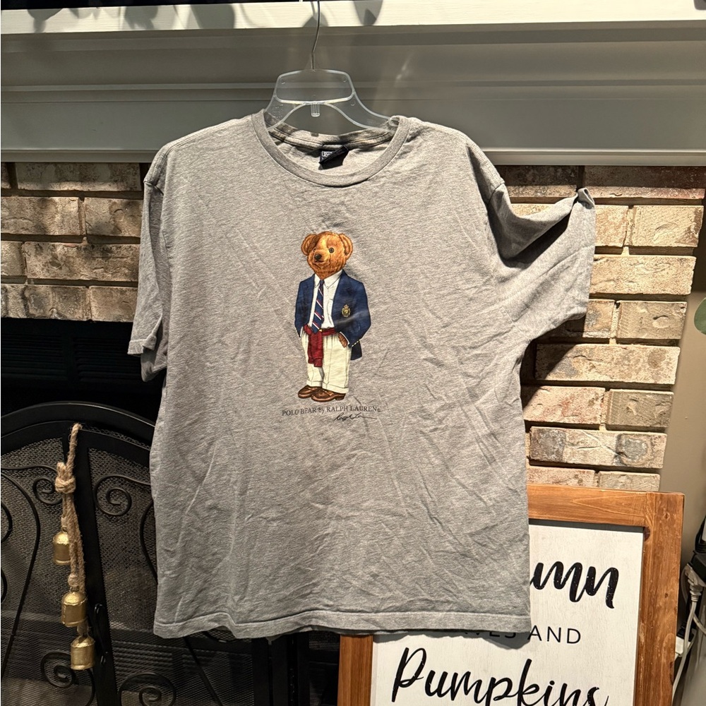 Vintage Ralph Lauren preppy polo bear tshirt, grey, size Large, EUC